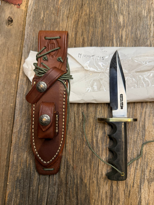New Paper Randall Made Knife Mini Model 14 Attack Knife Black Micarta SN # 414