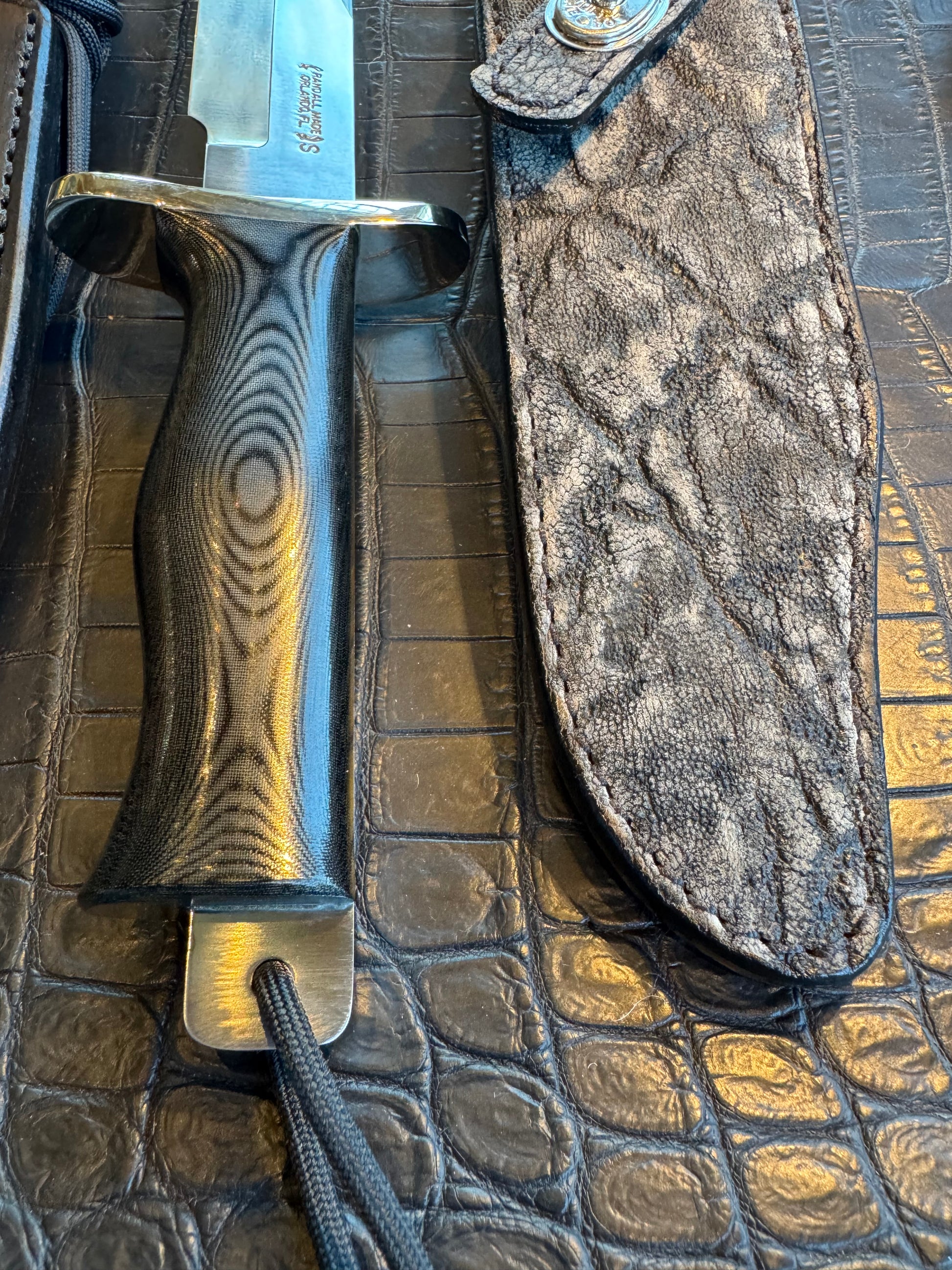 Very nice Randall Knife Buxton Fighter Black Micarta BF # 1097 Stainless Blade plus Elephant Treeman