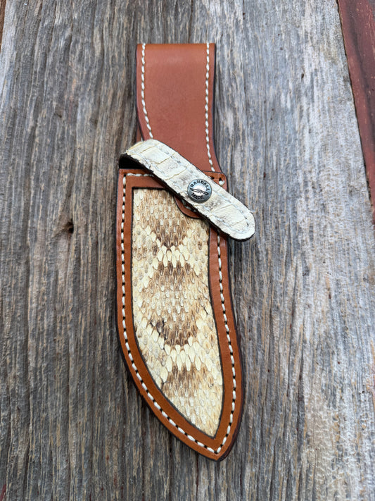 Rare Randall Sullivans by Gutcher Exotic Rattlesnake Knife Sheath for a Bowles Special. Signed by Rick, Randall  Snap and Beautiful Diamond inlay pattern.