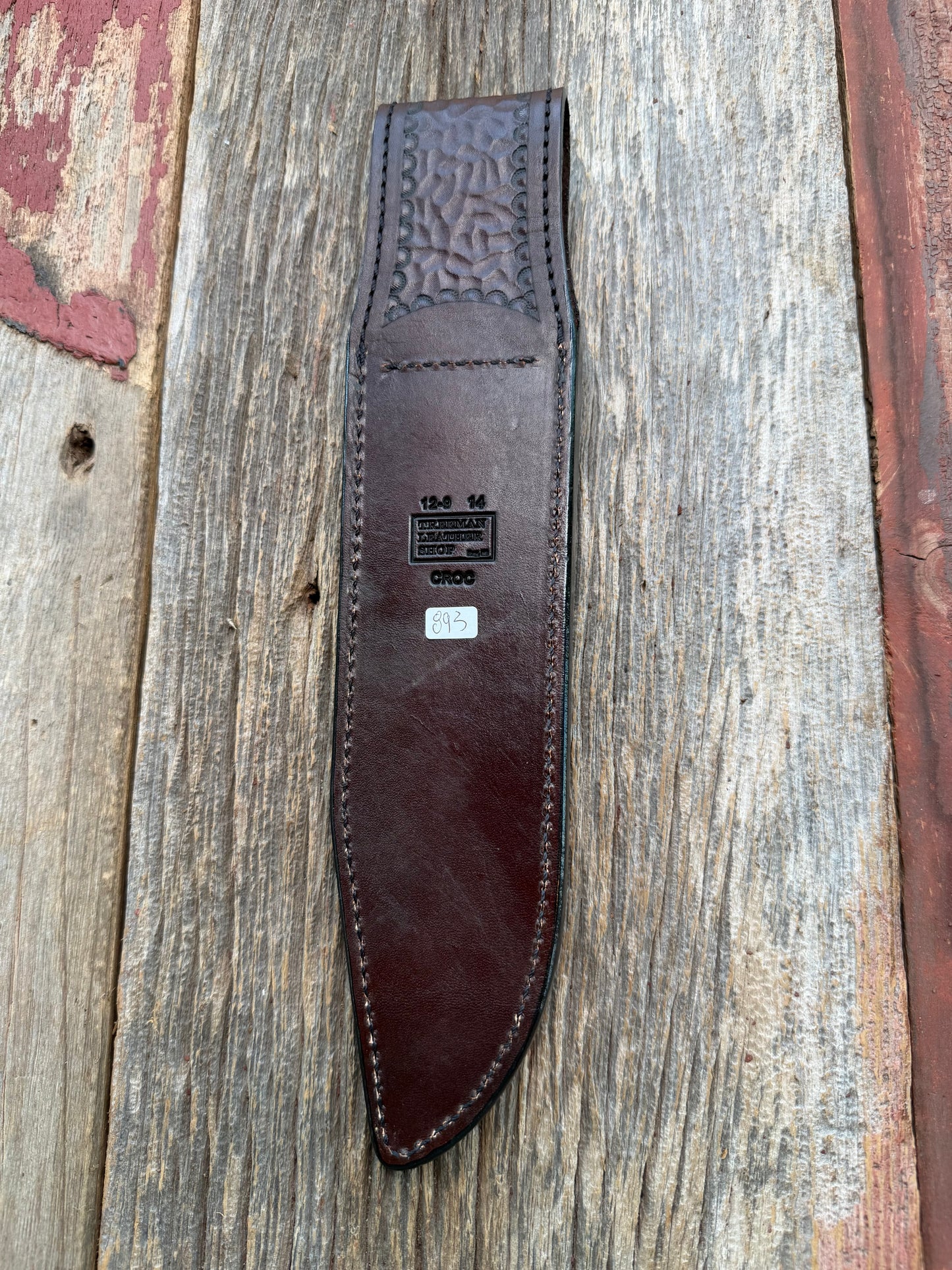 New Randall Model 12-9 Sheath in Exotic Dark Brown Matte Crocodile Tail from Treeman with the newest Black Canteen snap. Killer sheath.