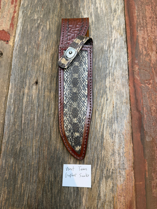 Randall Model 14 Sheath in Exotic West Texas Yellow Gopher Snake from Treeman Sheaths. Dark colors from the center of the skin, phenomenal.