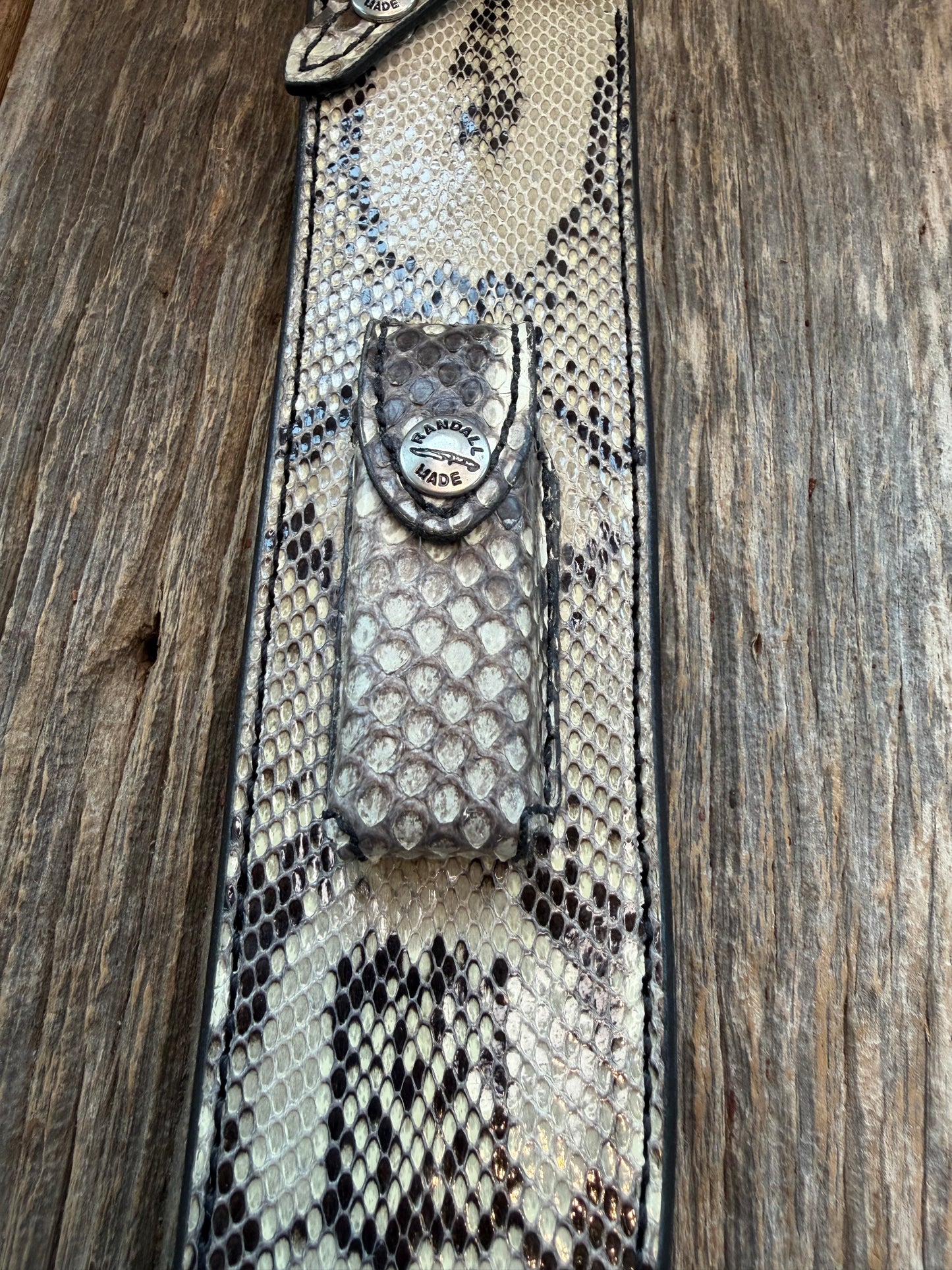 New Randall Model 12-13 Thorp Sheath in Exotic Black and White Python double sided (very rare) Custom Made at Sullivan’s by Gutcher.