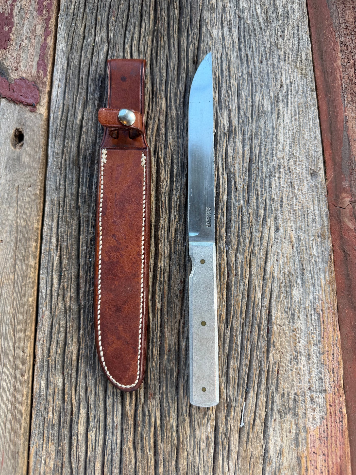 Vintage Randall Knife Model 10-7 Fisherman Aluminum handle rare carbon Steel blade, Butterfly vintage sheath.