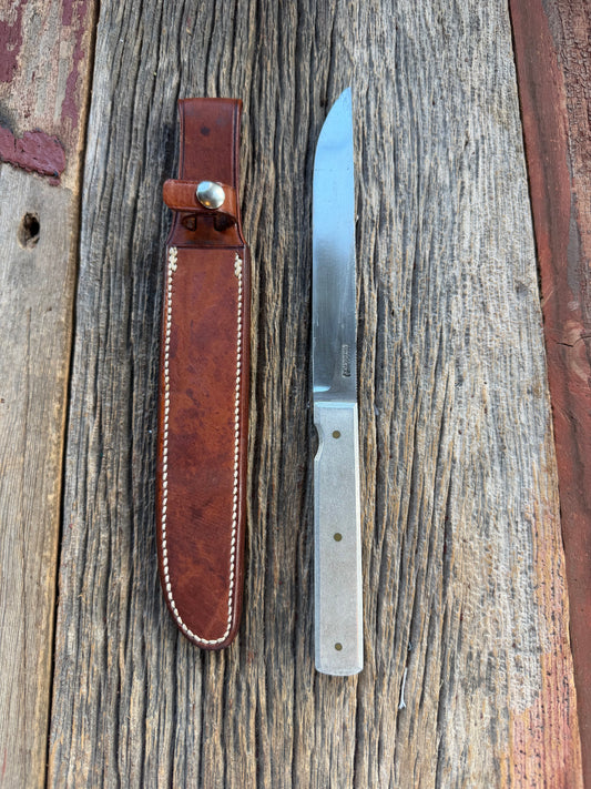 Vintage Randall Knife Model 10-7 Fisherman Aluminum handle rare carbon Steel blade, Butterfly vintage sheath.
