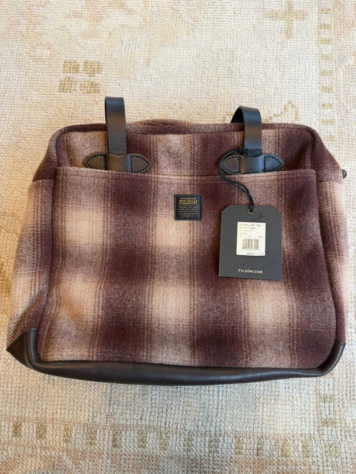 Rare NWT Filson Mackinaw Wool Tote Bag With Zipper 20286169 USA Leather Brown Tan Ombre