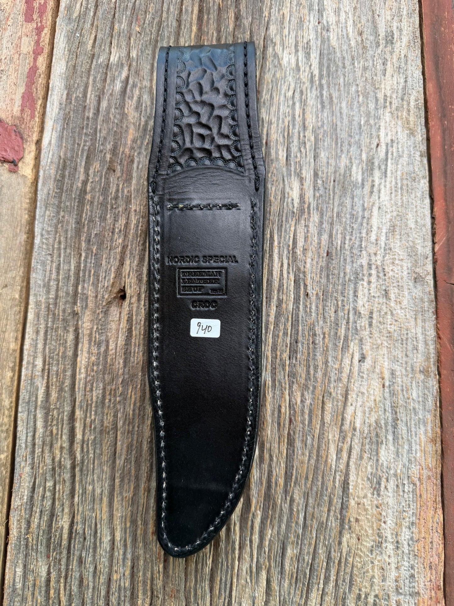 New Randall Model Nordic Special Sheath in Exotic Black Matte Crocodile from Treeman with the newest Black Canteen snap. Killer sheath.