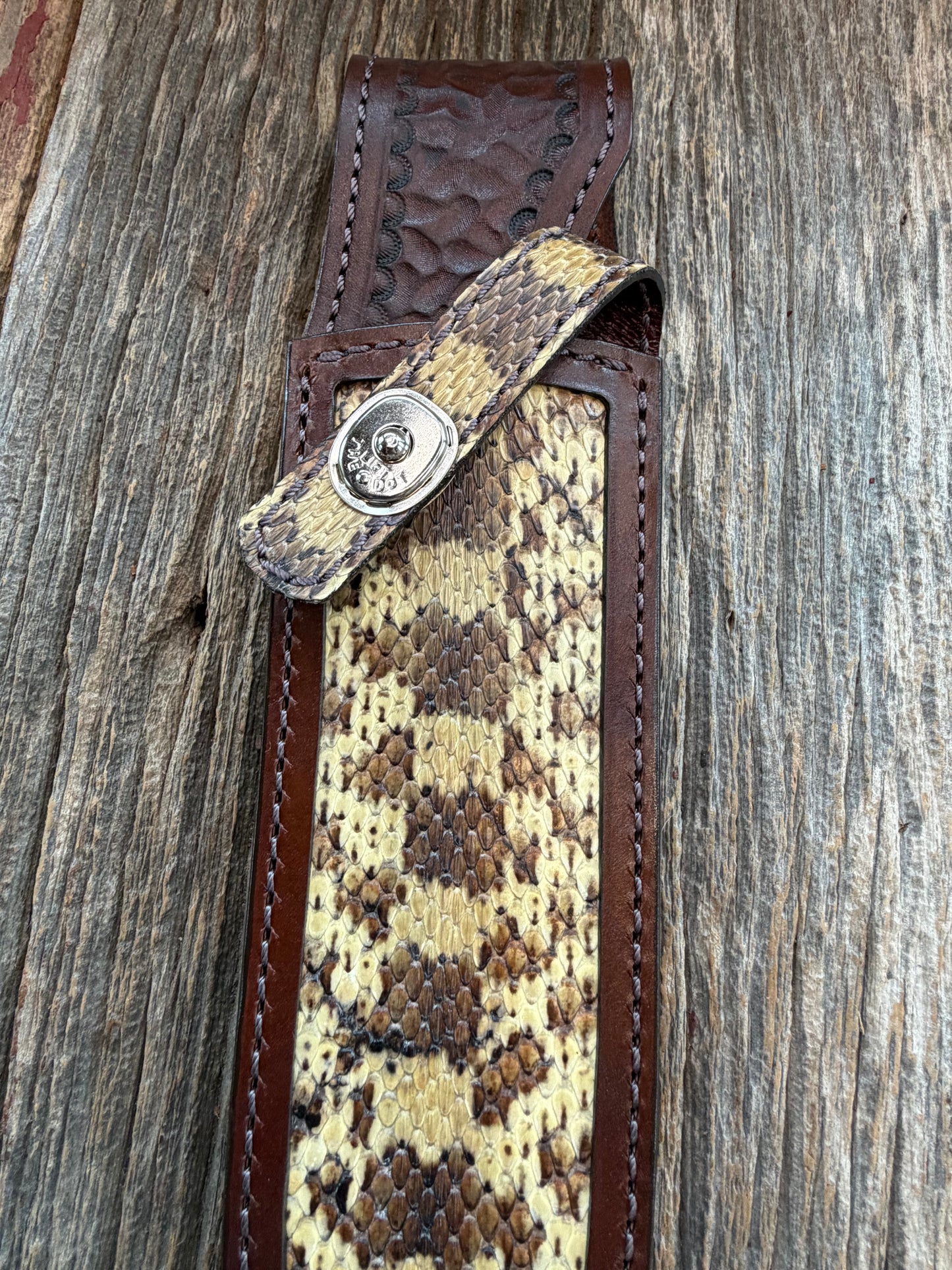 Randall Model Clinton Special Sheath in Exotic West Texas Yellow Gopher Snake from Treeman Sheaths. Great color on this one!!