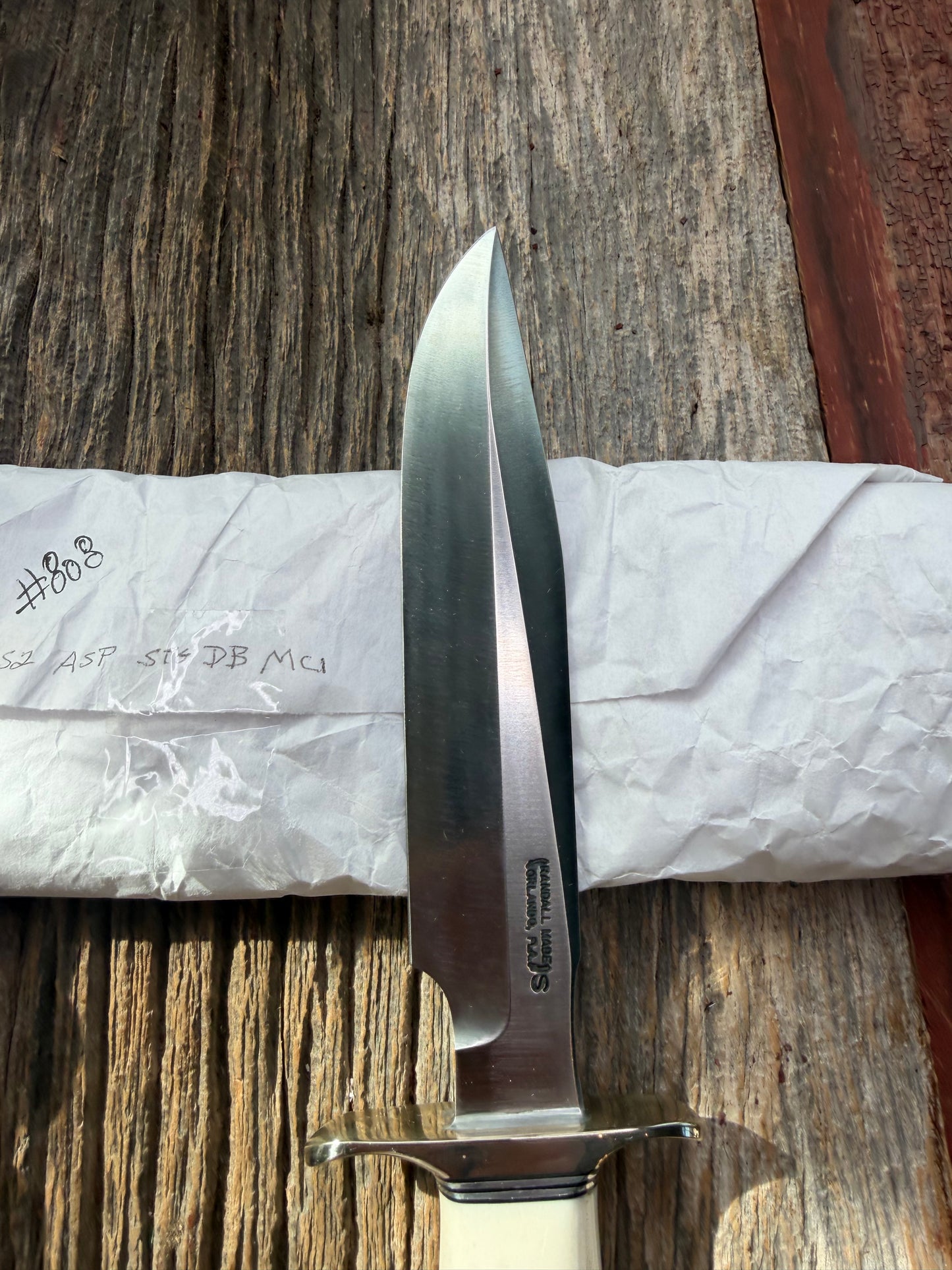 New in Paper Randall Made Knife Model 1-7 Stag , Stainless, Black and Aluminum spacers, Nickel Silver Hilt, Aluminum butt cap.