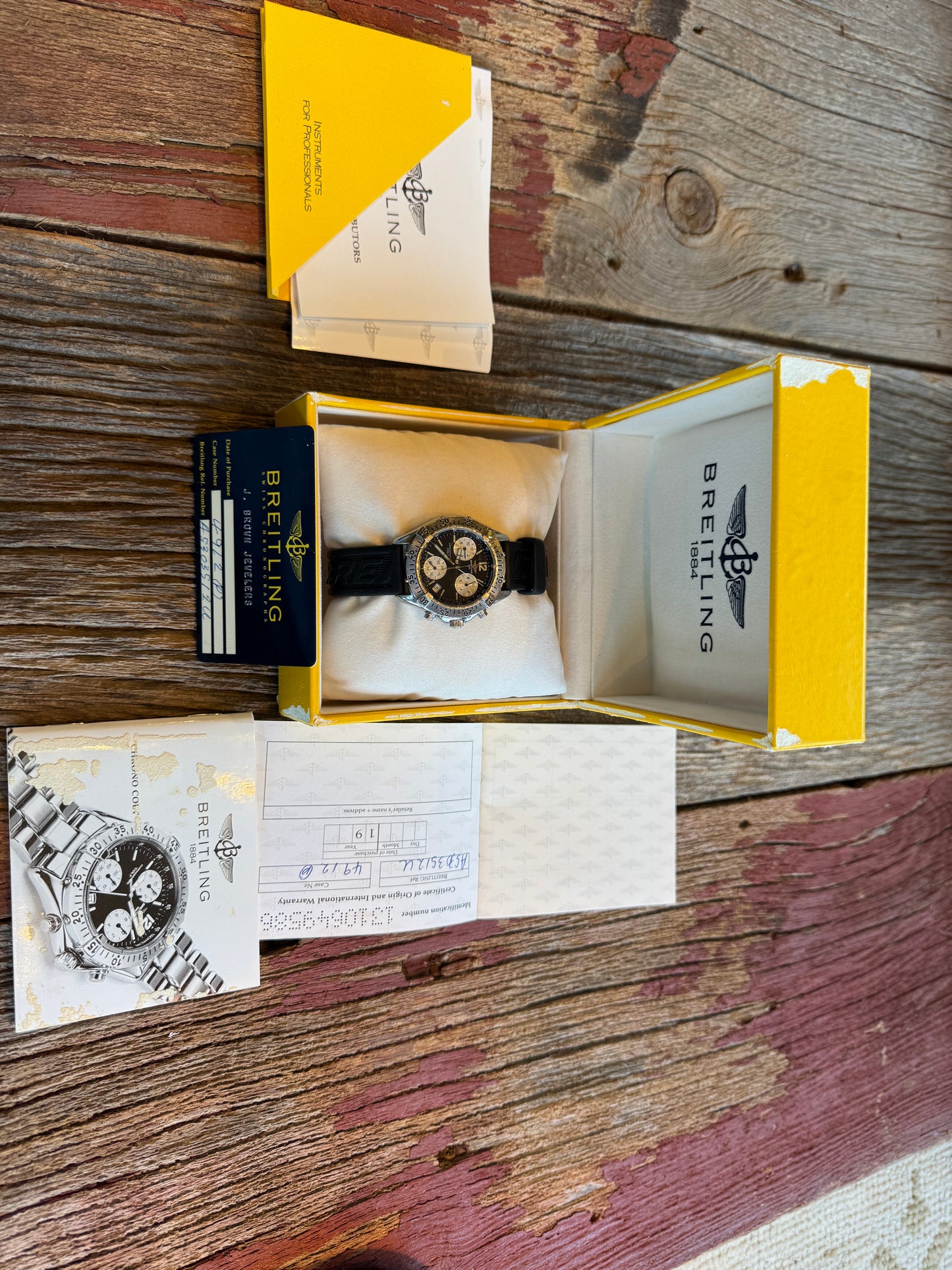 1999 Breitling Colt Chronograph. Black Dial with Breitling rubber divers strap. Ref A53035Box and papers included.