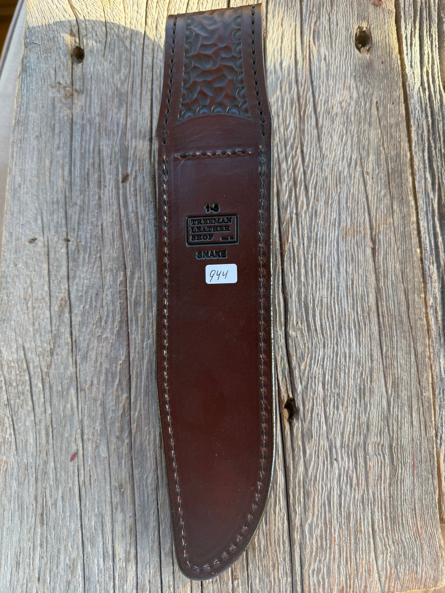 New Randall Model 1-8 Sheath in Exotic Southern Copperhead from Treeman Sheaths. Black Canteen Snap. Stunning colors and pattern. Very rare skin.