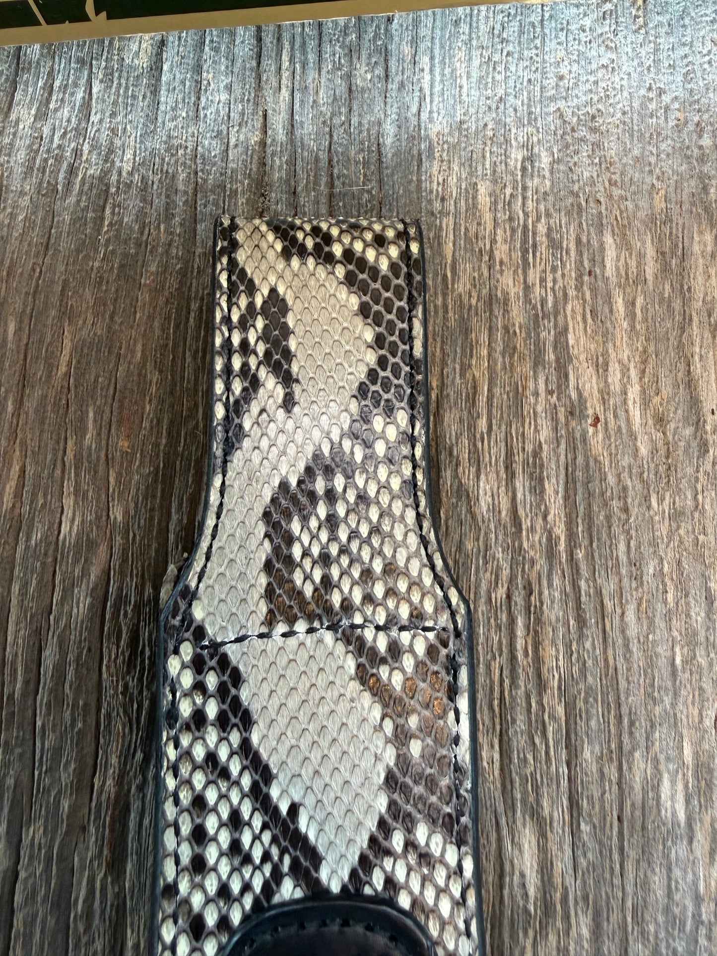 New Randall Model 12-13 Thorp Sheath in Exotic Black and White Python double sided (very rare) Custom Made at Sullivan’s by Gutcher.