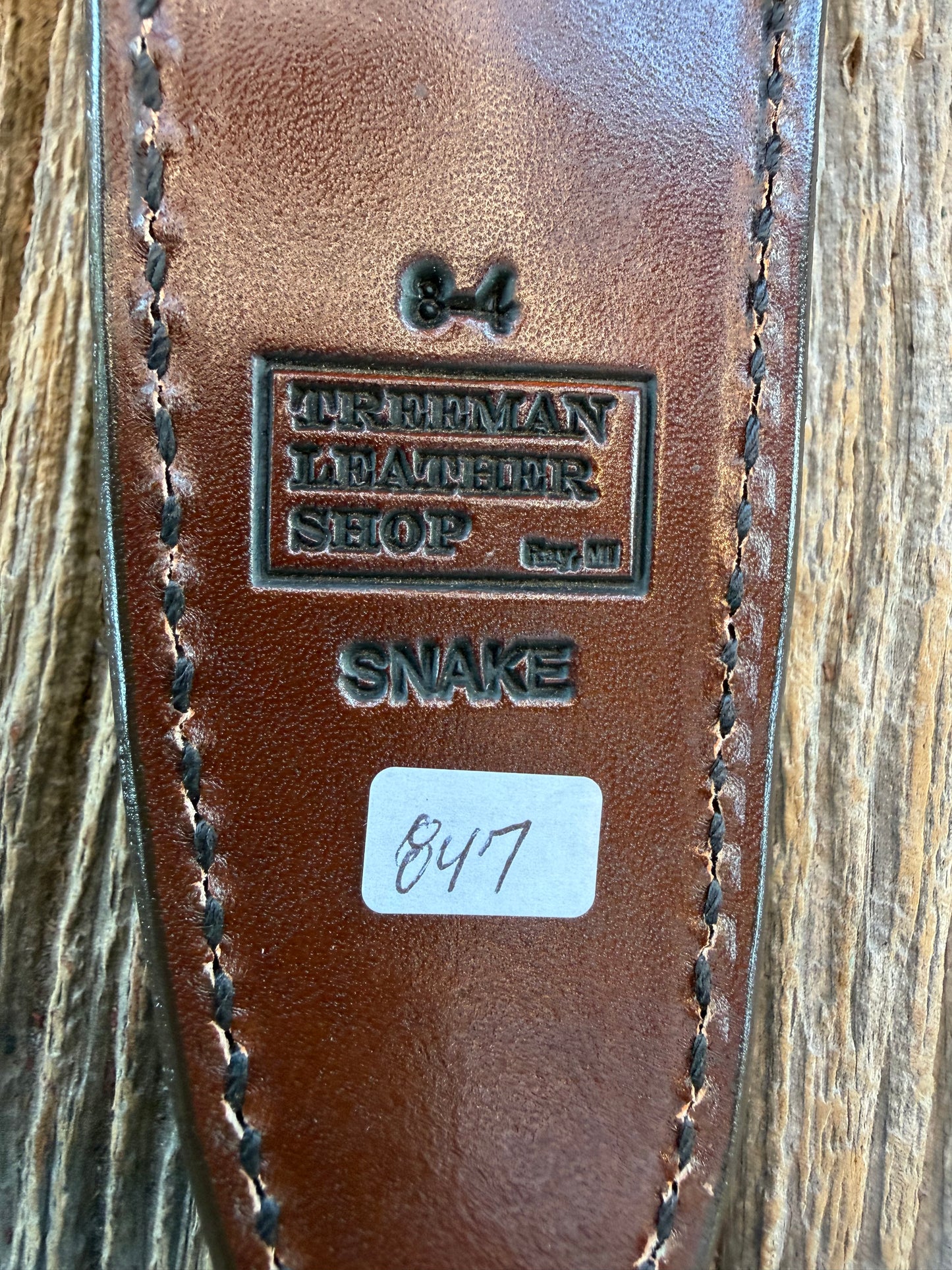 Randall Model 8-4 Sheath in Exotic Southern Copperhead from Treeman Sheaths. Black Canteen Snap. Stunning colors and pattern.