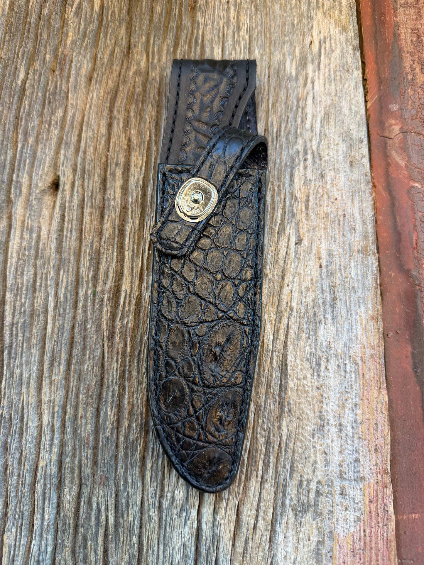 New Randall Model 1-6 Sheath in Exotic Black Crocodile from Treeman. My first 1-6 sheaths made.