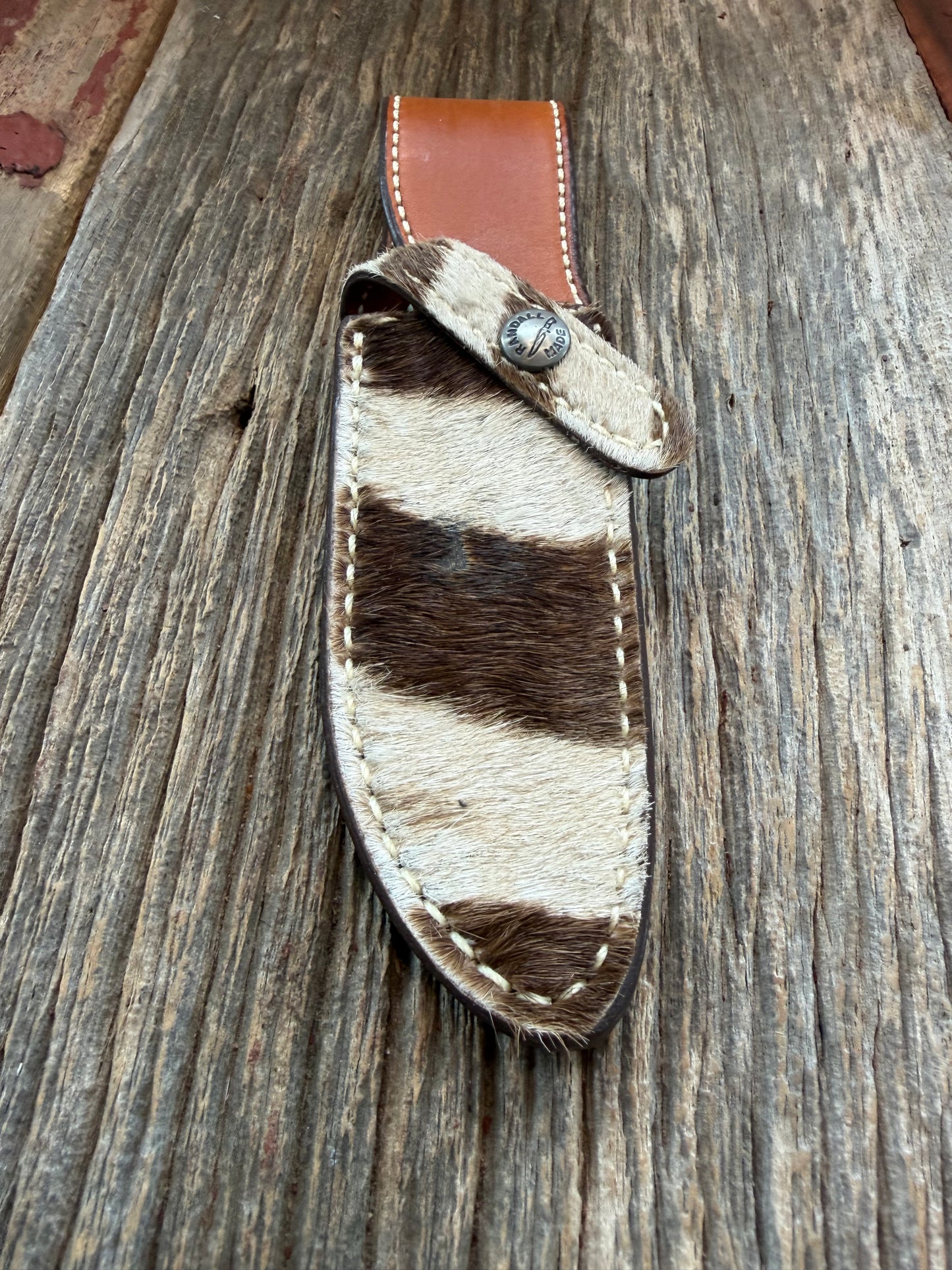 Randall Model 23 Sheath in Exotic Brown Zebra Custom Made at Sullivan’s by Gutcher.