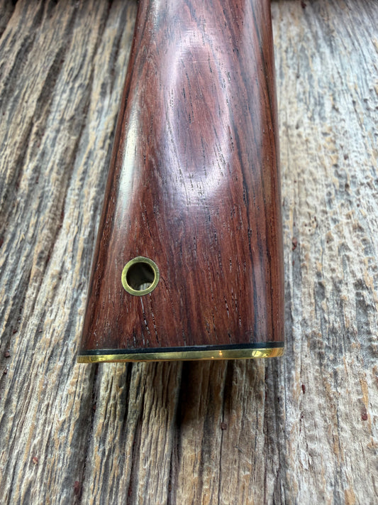 New in Paper Randall Model 19-5 with a really nice grainy piece of Ironwood. brass single Hilt , Stainless steel, Lanyard and Brass plate.