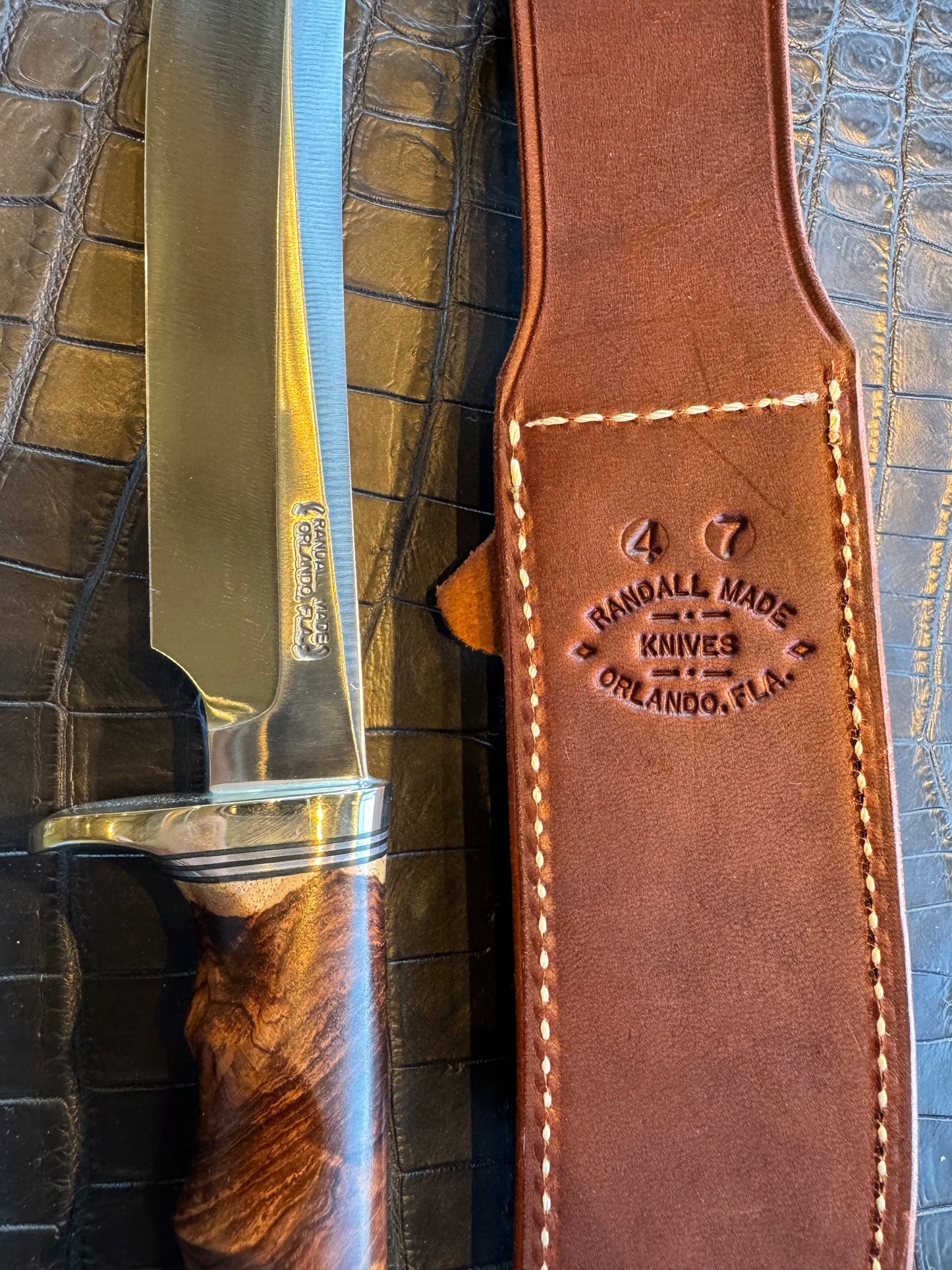 New Randall Knife 4-7 Nickel Silver Hilt Honduran Rosewood Burl Carbon Steel