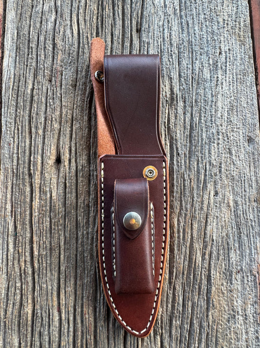 New Randall Sullivans by Gutcher Leather Knife Sheath Model 25-5 with Sharpening Stone.