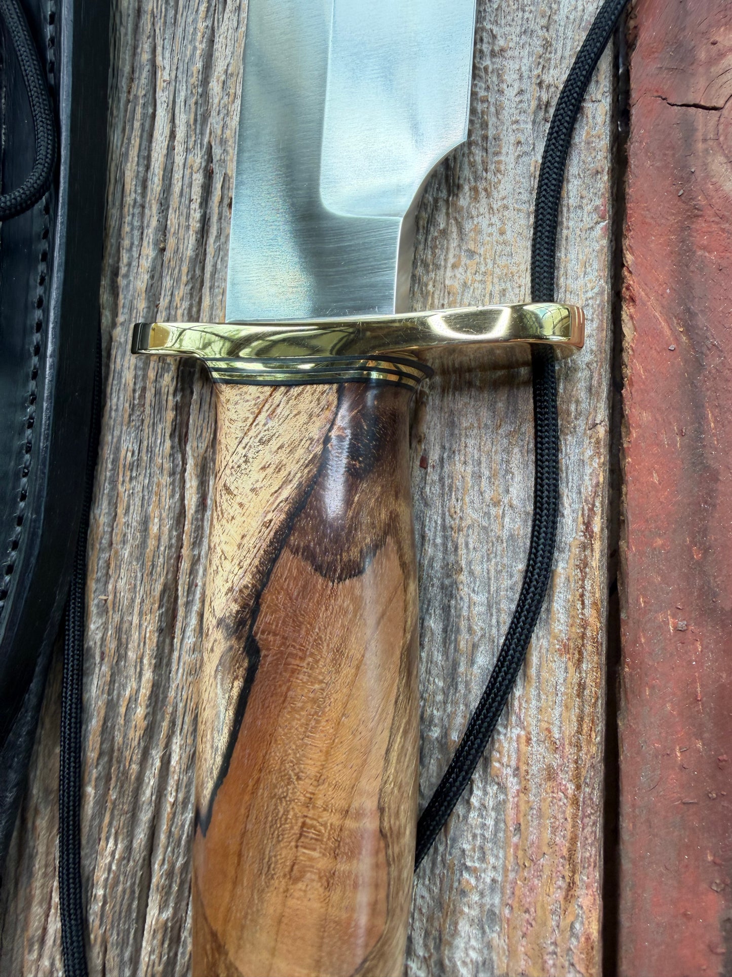 New in Paper Randall Knife 12-9 Spalted Maple wood handle, Double Brass Hilt + Crows Beak Butt Cap, Stainless Steel.