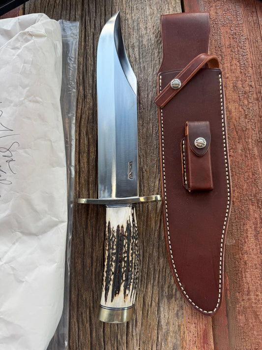 New in Paper Randall Model 12-11 Smithsonian “Smitty” in a Huge piece of Popcorn Stag. Nickel Silver Hilt and Butt cap