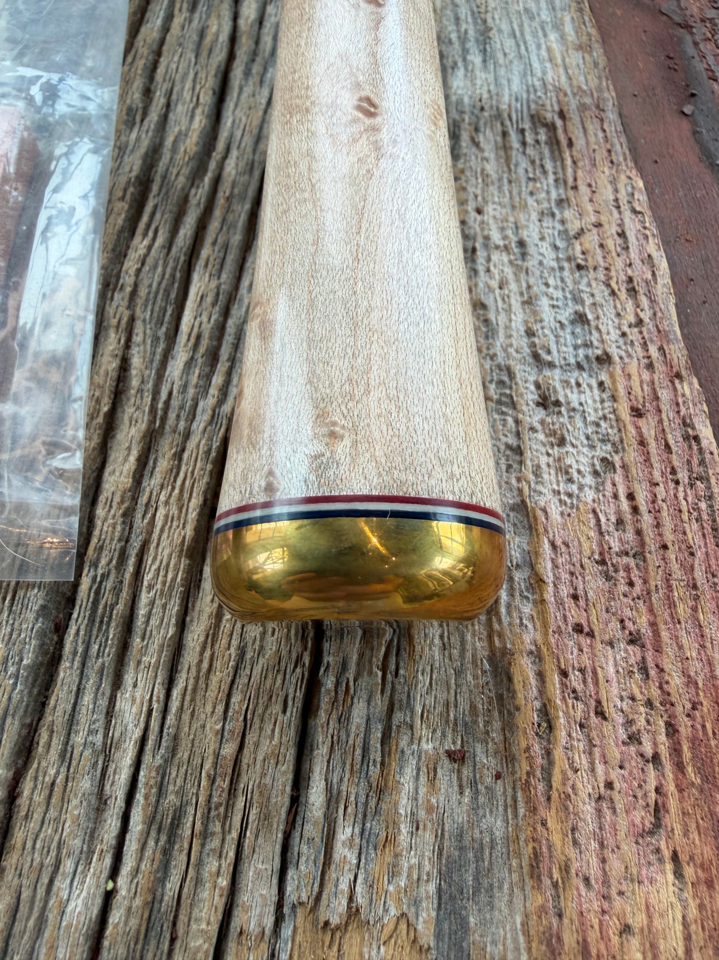 New Paper Randall Made Knife Model 12-8 supplied Maple handle, carbon  blade, brass hilt and rounded butt cap. Red white and blue spacers