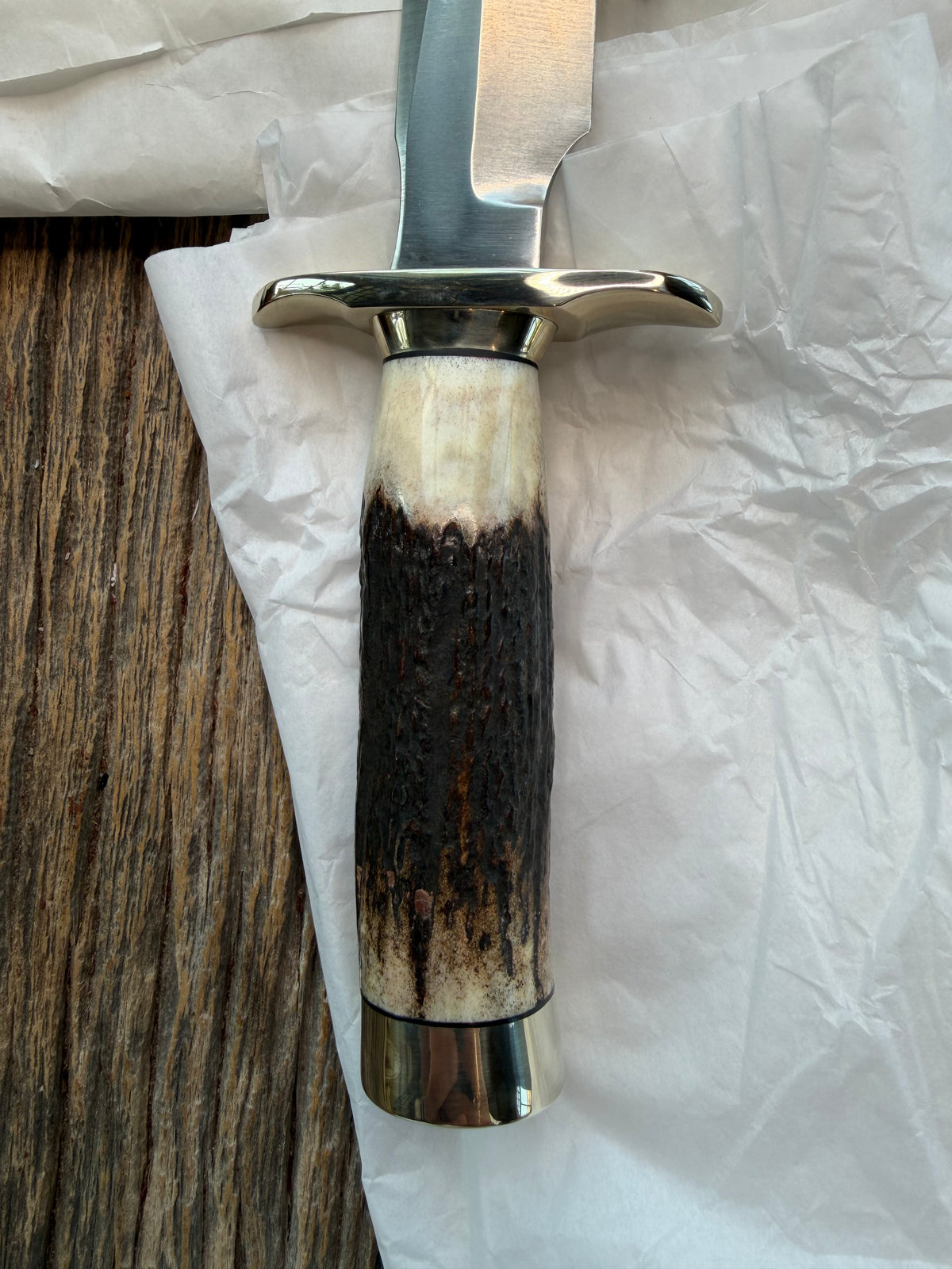 New in Paper Randall Made Knife Model 1-6 Customer supplied Stag Stainless, Nickel silver Hilt and collar and butt cap, loaded!!