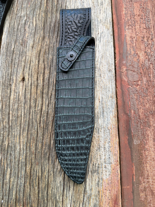 New Randall Model 12-9 Sheath in Exotic Black/Grey Matte Crocodile from Treeman with the newest Black Canteen snap.