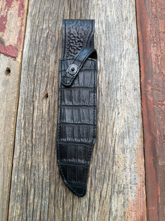 New Randall Model 12-9 Sheath in Exotic Black Matte Crocodile from Treeman with the newest Black Canteen snap. Killer sheath.
