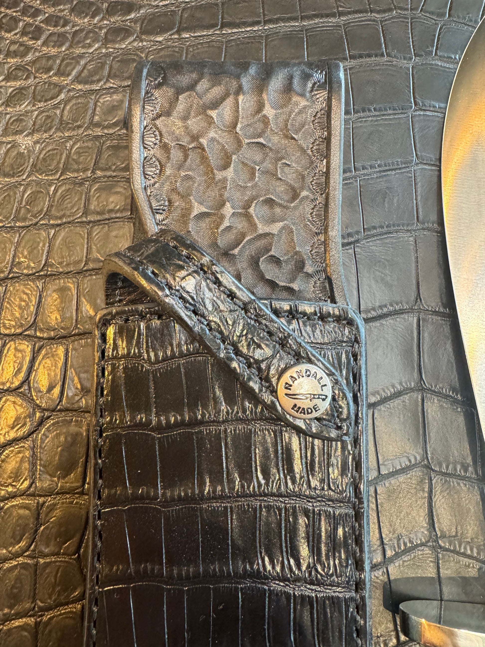 Randall Model 12-8 “Big Bear” Exotic Black Crocodile Sheath from Sullivans by Gutcher