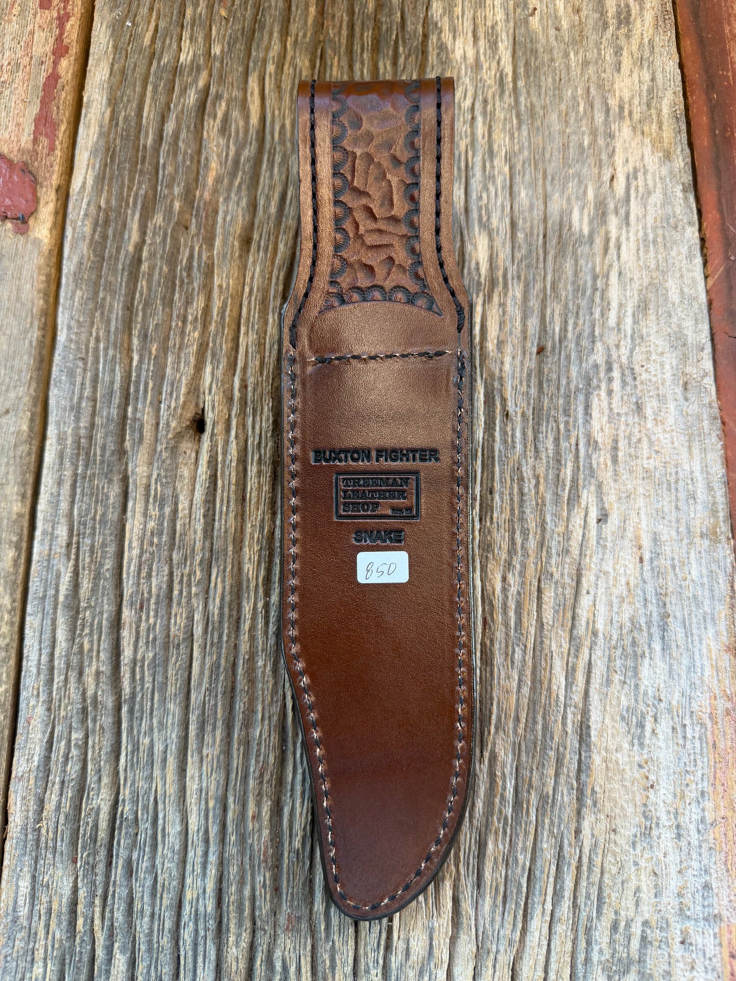 Randall Model Buxton Fighter Special Sheath in Exotic Prairie RattleSnake from Treeman Sheaths. Tremendous colors on this one.