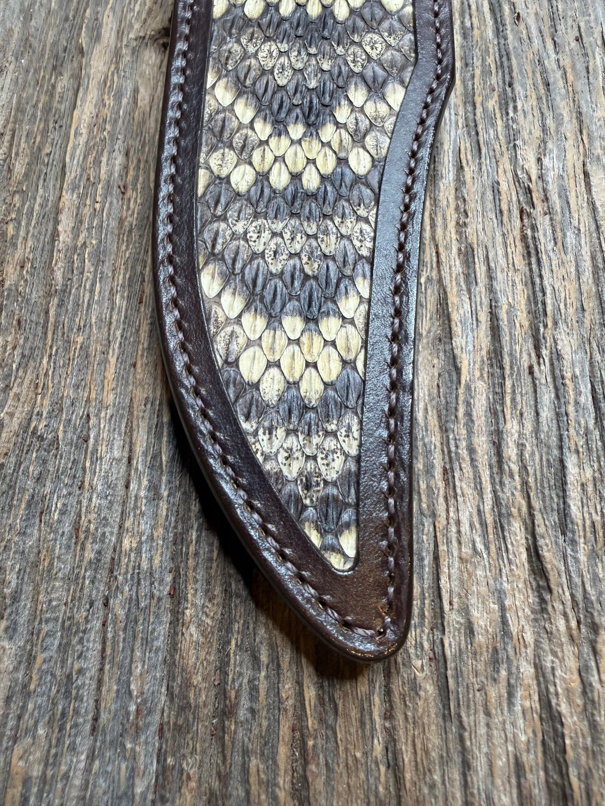 Randall Model 12-8 sheath with an Eastern Diamondback RattleSnake skin from Treeman Sheaths. Hand tooled belt loop, canteen snap. Vibrant colors and one of the hardest skins to source.
