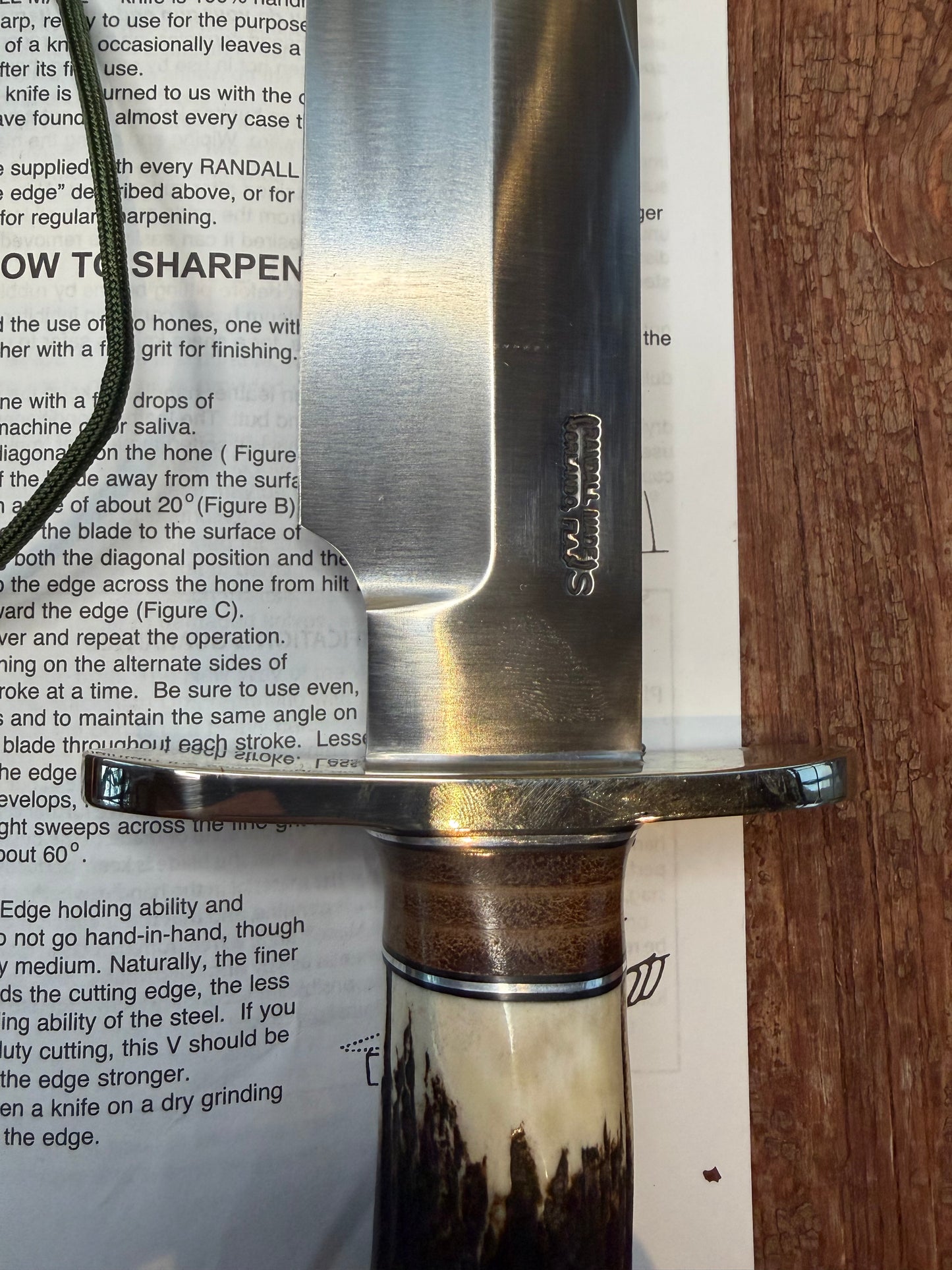 New Randall Knife Model 12-9/14 grind, Stainless Steel, stag and leather