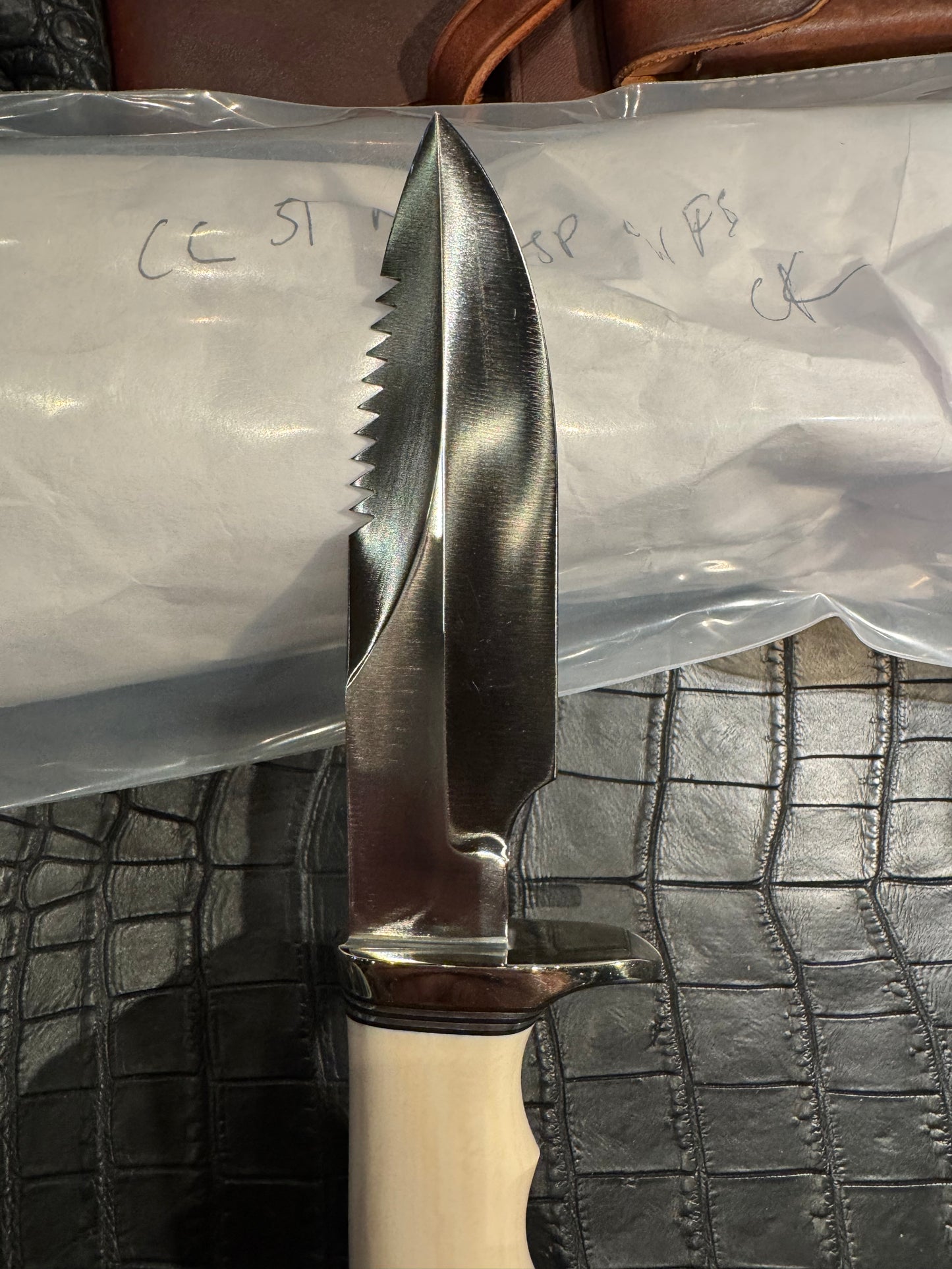 New Randall Combat Companion Knife Sawtooth Resin Ivory Finger Groove Handle