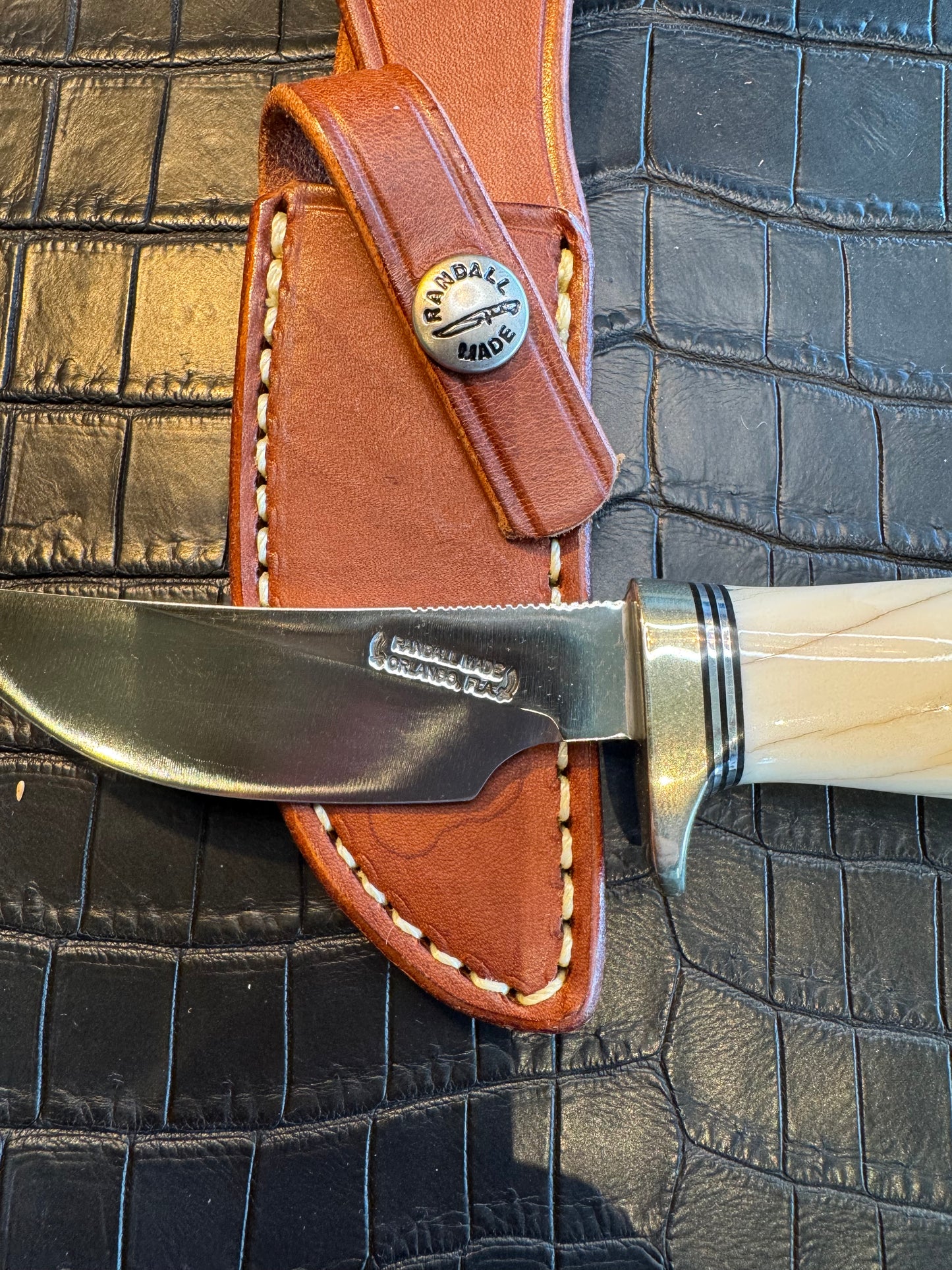 Rare Randall Model 21 in Beautiful Spiraled Narwal, Nickel Silver Hilt and Butt plate.