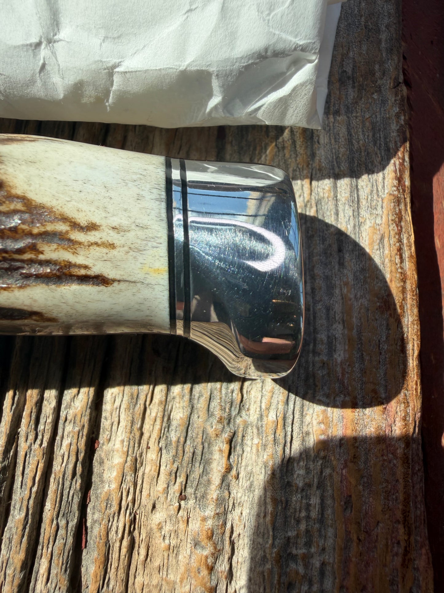 New in Paper Randall Knife Model #8-4 Old Style Trout And Bird Stag Handle, Stainless steel. Aluminum Crows Beak butt cap.
