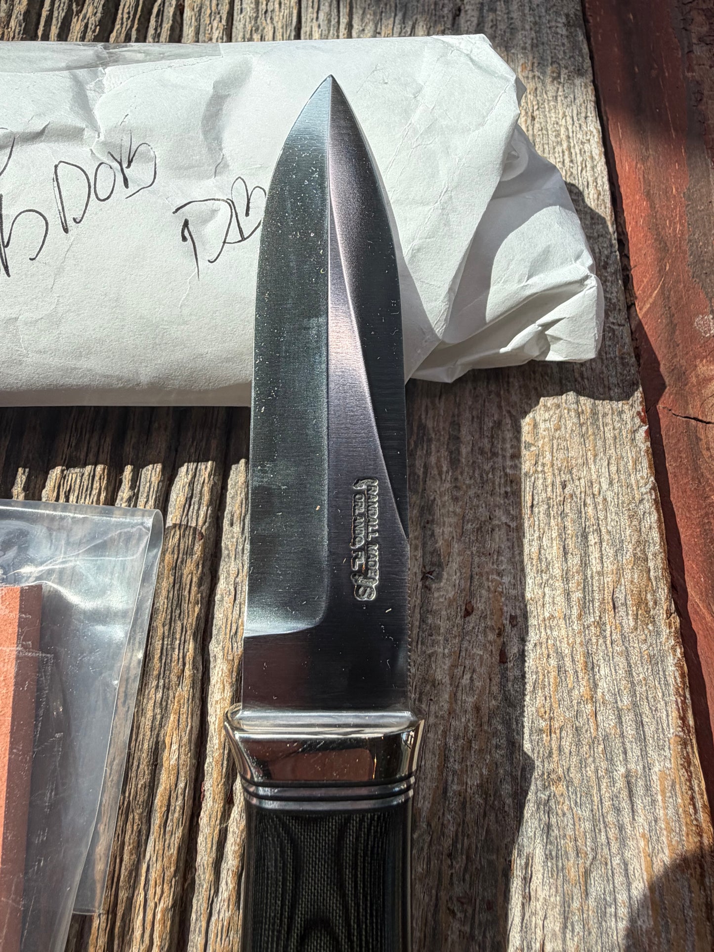 New in Paper Randall Model “Gambler” 4 Inch in a Black Micarta handle, Nickel hilt, Stainless steel blade, rounded nickel silver butt cap.