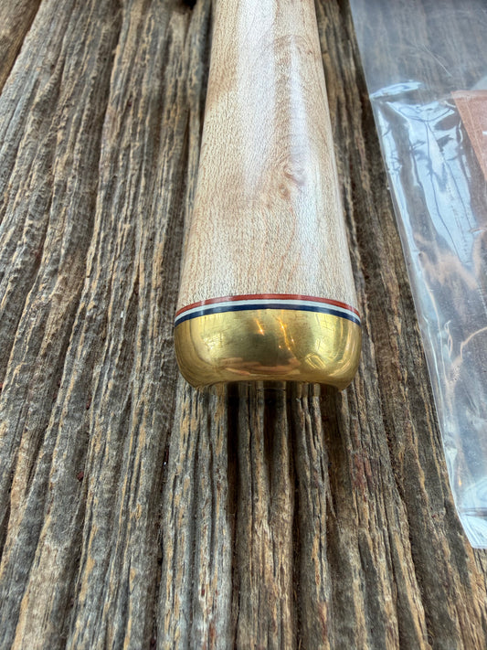 New Paper Randall Made Knife Model 12-6 supplied Maple handle, carbon  blade, brass hilt and rounded butt cap. Red white and blue spacers