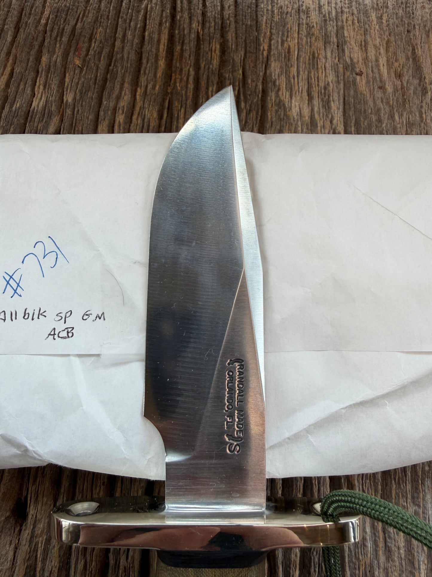 New Paper Randall Made Knife Model Sergeant Green Micarta Stainless Nickel Hilt