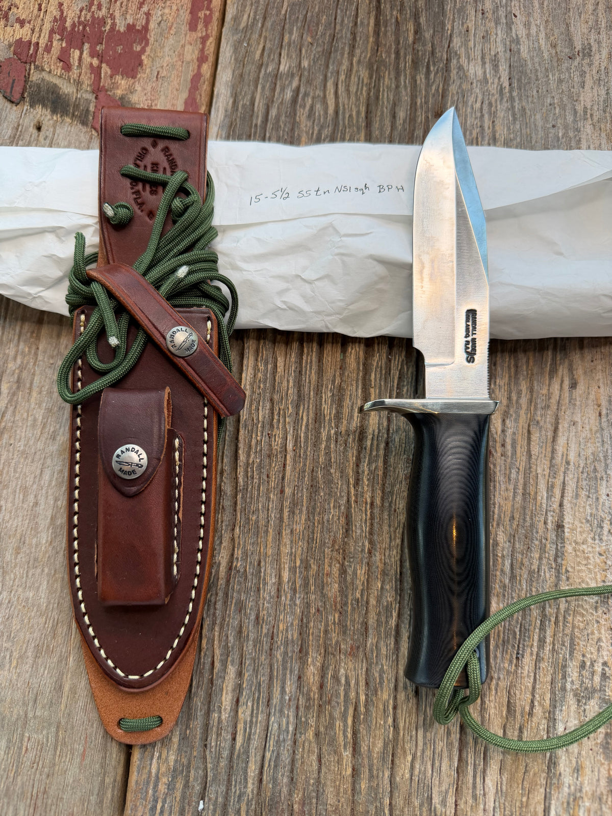 New in paper Randall Model 15-5 1/2 Airman Black Micarta Handle Stainless Nickel Silver Lanyard