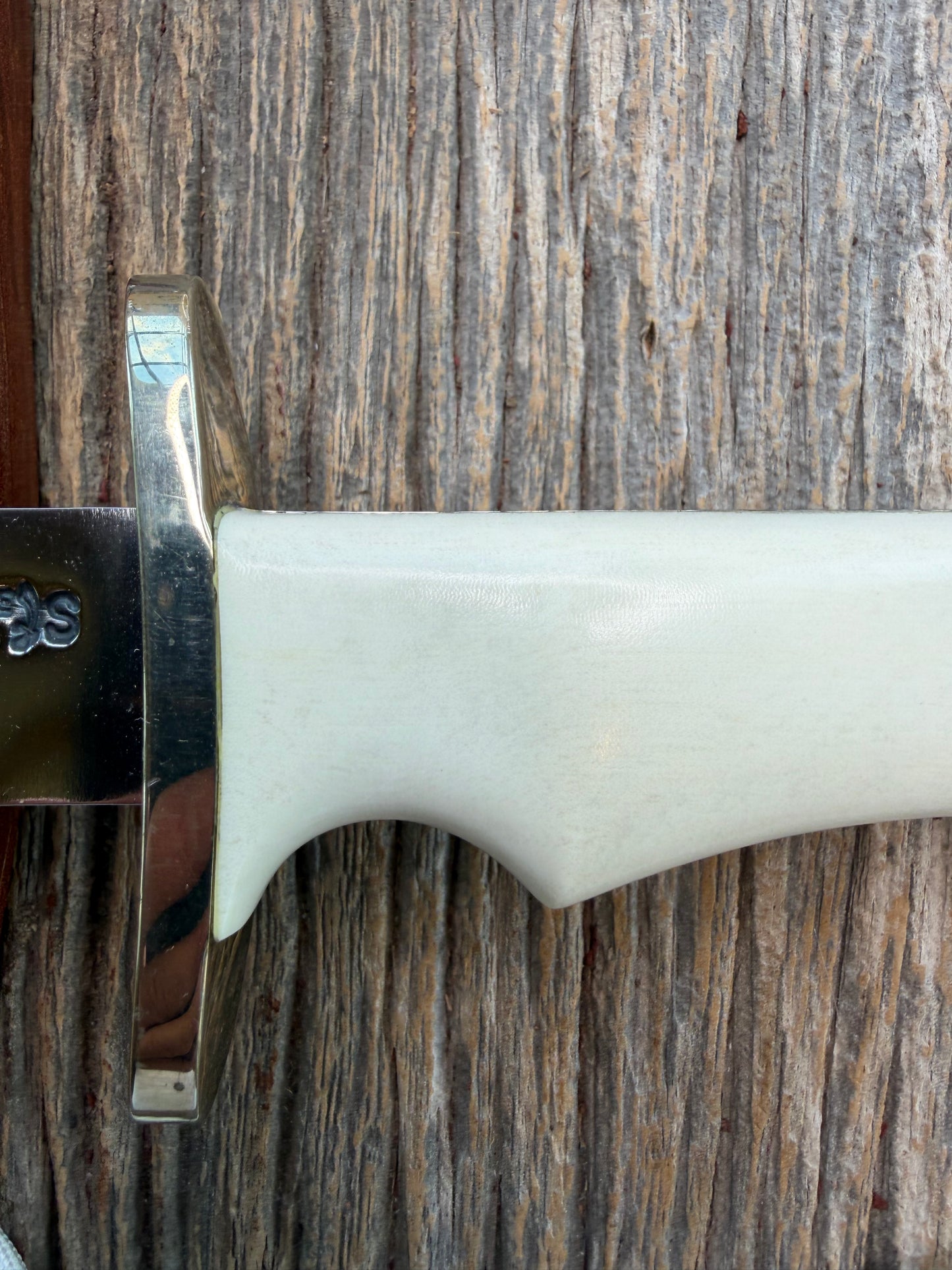 Randall Model 15-5 1/2 Airman White Ivorite Handle Stainless Nickel Silver Hilt Sawteeth Lanyard