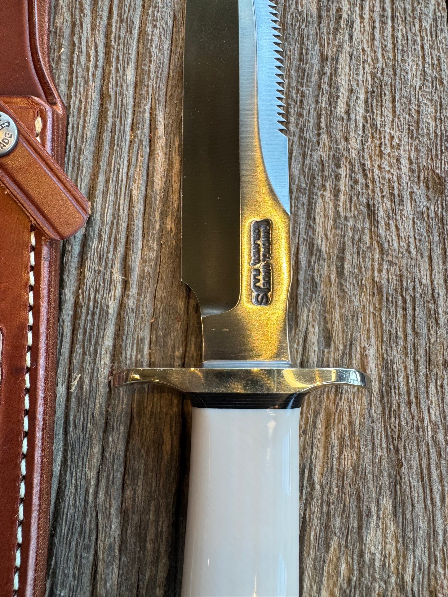 Randall Knife Model 1-7 Warther Resin Ivory. Nickel Silver Hilt, Stainless Steel Blade, black spacers.