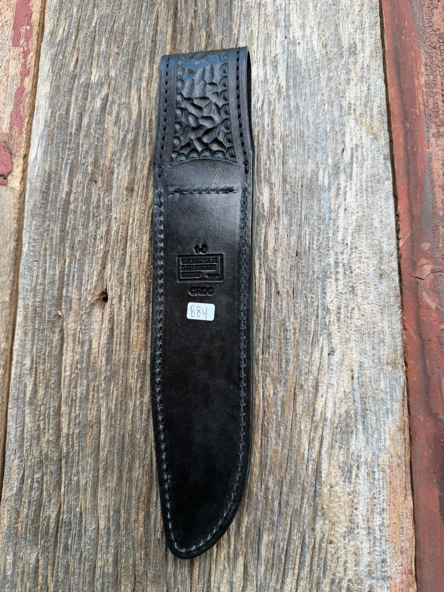 New Randall Model 1-8 Sheath in Exotic Black Matte Crocodile from Treeman with the newest Black Canteen snap. Killer sheath.