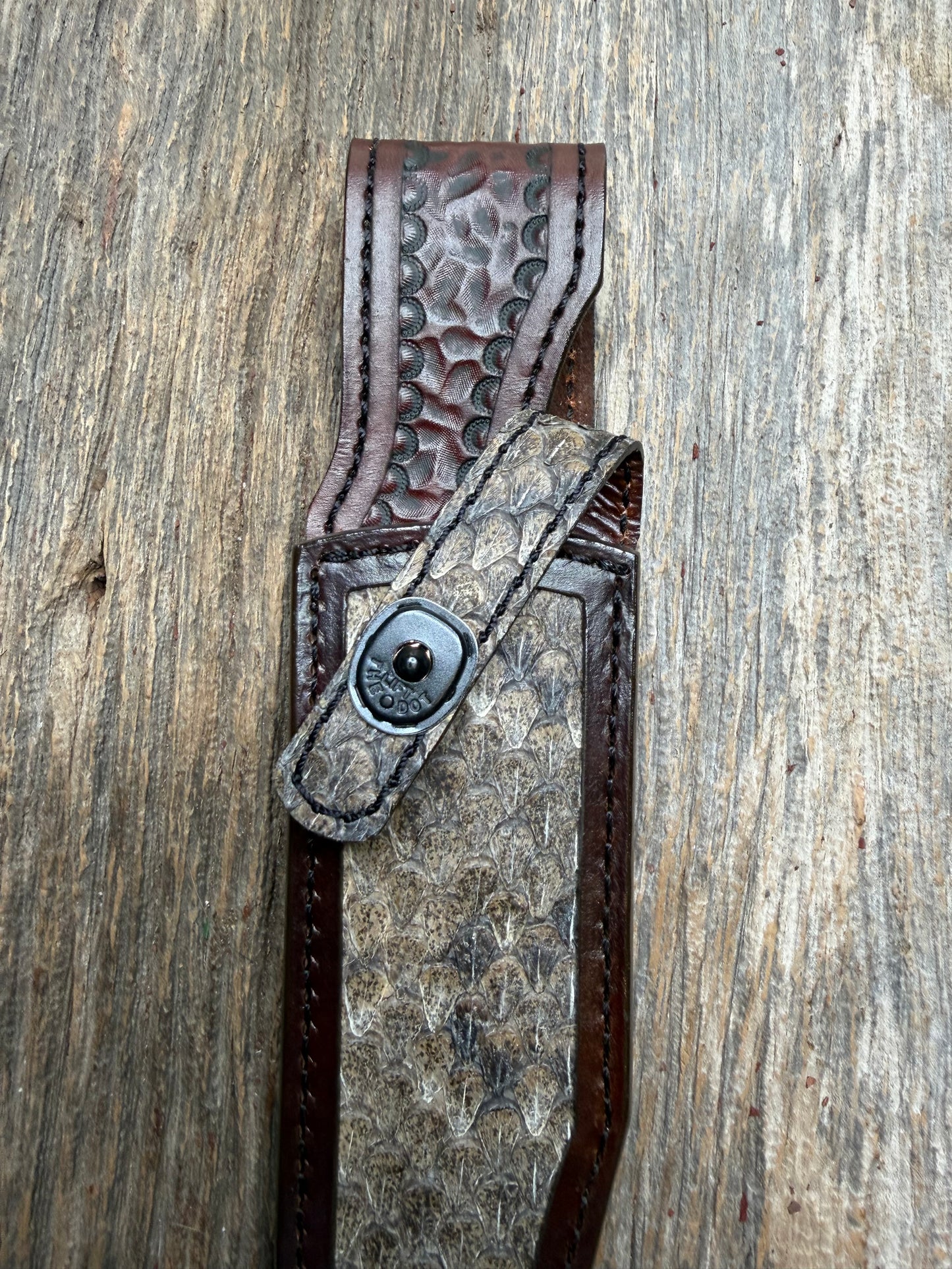Randall Model Buxton Fighter Dealer Special with Western Diamondback RattleSnake skin from Treeman Sheaths.
