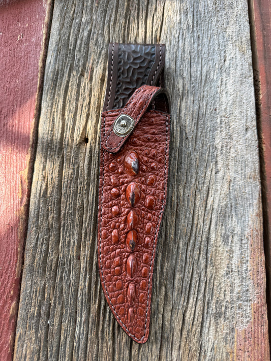 Randall Model 12-8 “Big Bear” Sheath in Exotic Rust Snapping Turtle by Treeman. Spiked Dragon tail portion of the turtle.
