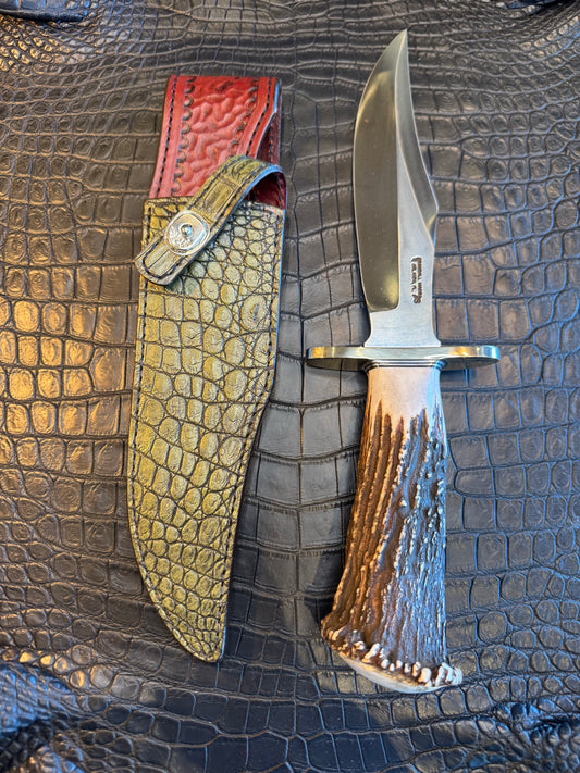 Randall Model 12-8 “Big Bear” Sheath in Exotic Army Green Crocodile by Treeman. (Sheath only)