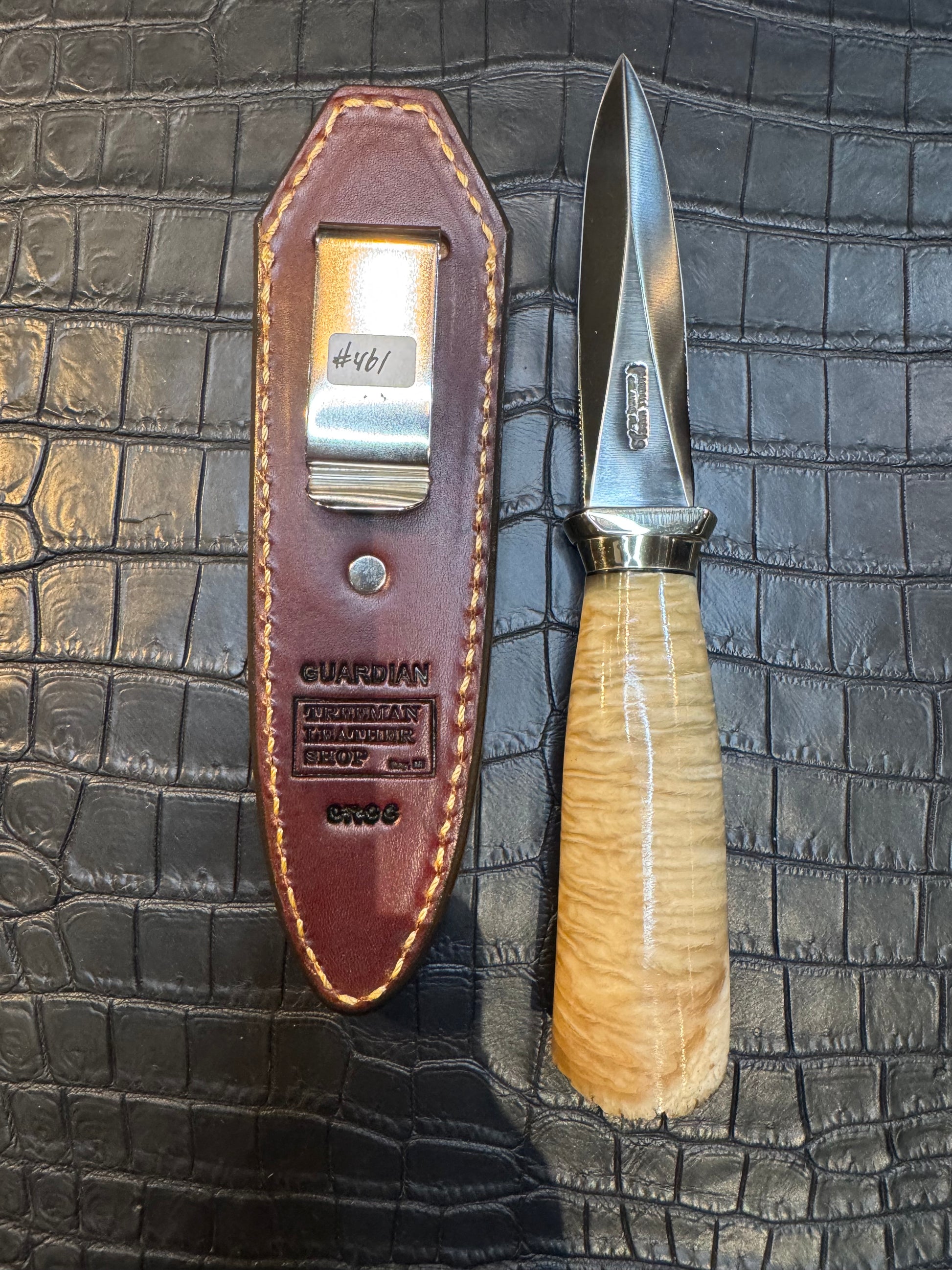 Randall Model 24 “Guardian” Sheath in Exotic Rum Crocodile by Treeman. (Sheath only)