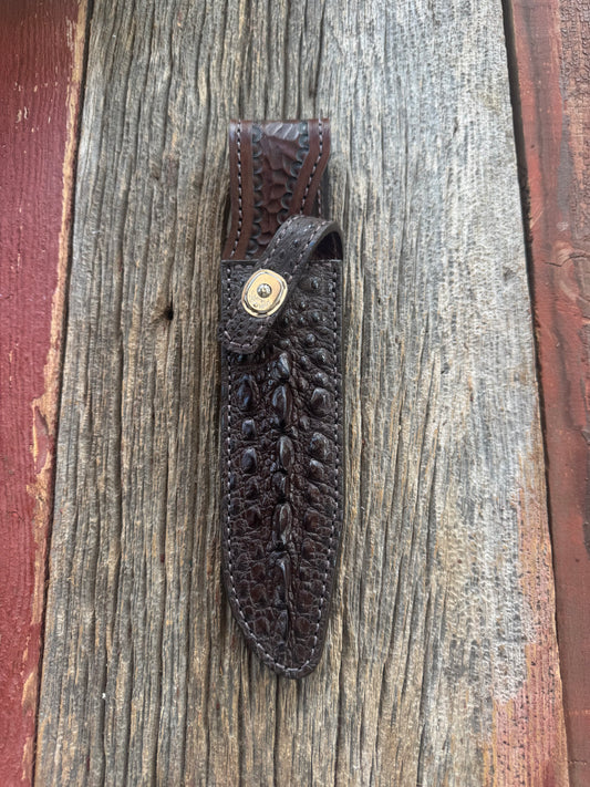 Randall Model 16-7 SP1 Sheath in Exotic Brown Snapping Turtle by Treeman. Spiked Dragon tail portion of the turtle.