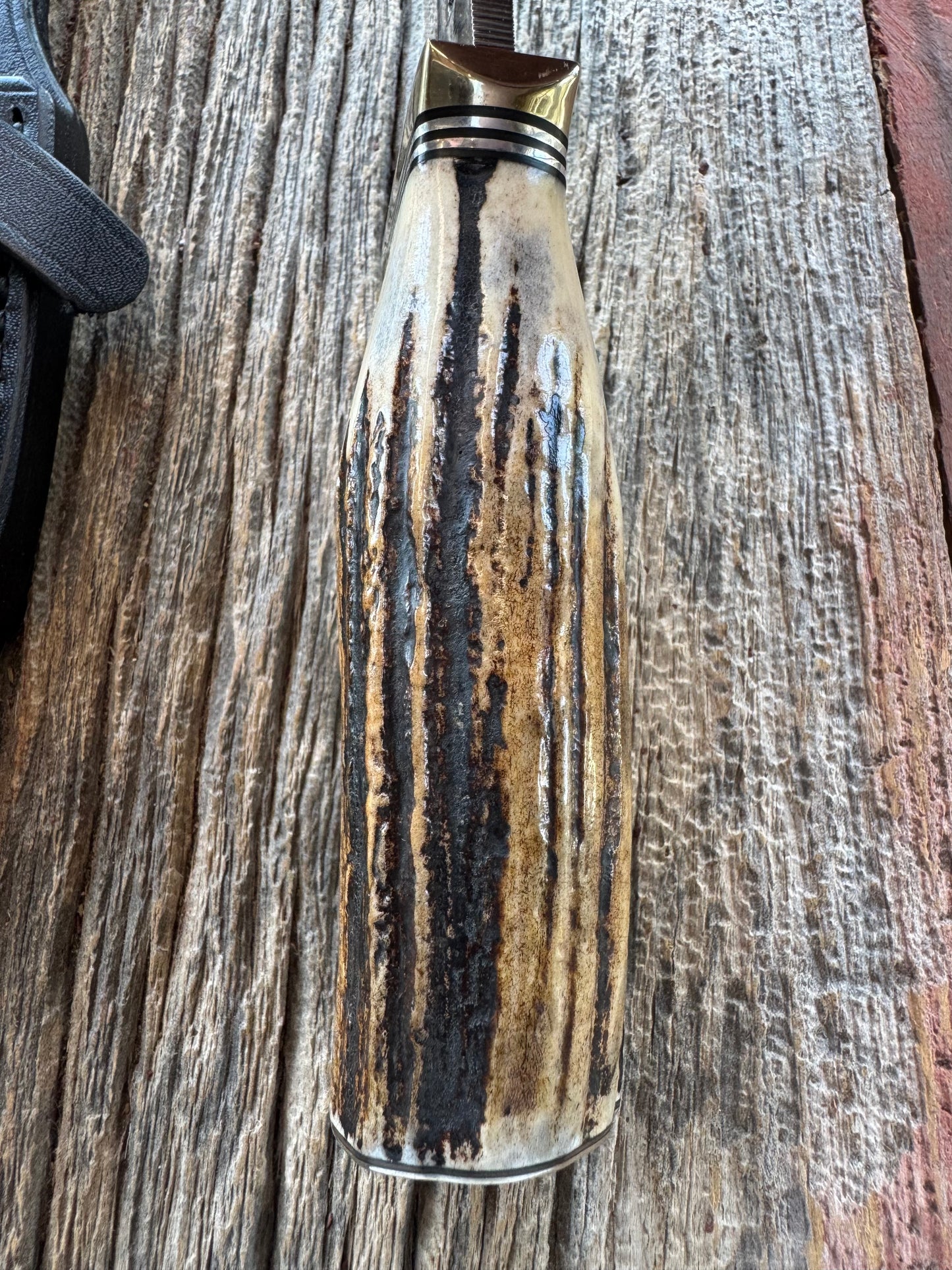 Randall Model 19-5 with a ruff and rustic piece of Stag. Nickel silver Single Hilt and Butt plate.