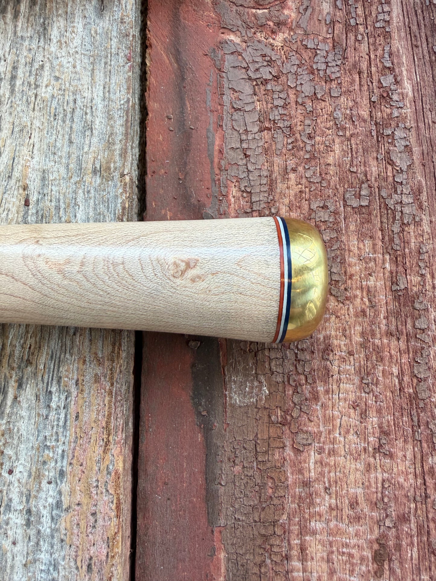 New Paper Randall Made Knife Model 12-6 supplied Maple handle, carbon  blade, brass hilt and rounded butt cap. Red white and blue spacers