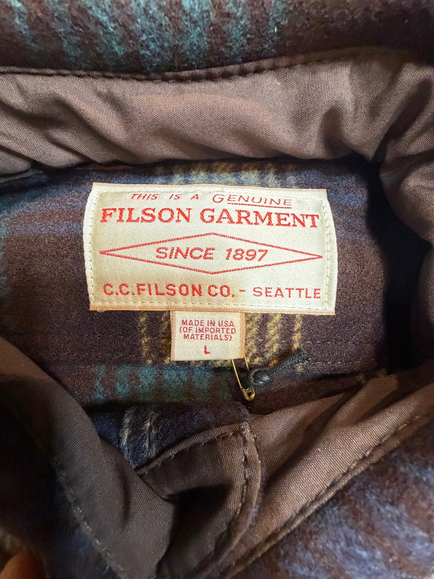 Filson Mackinaw Wool Jac Shirt New Black Coffee Large Heavy 24oz Wool USA Made