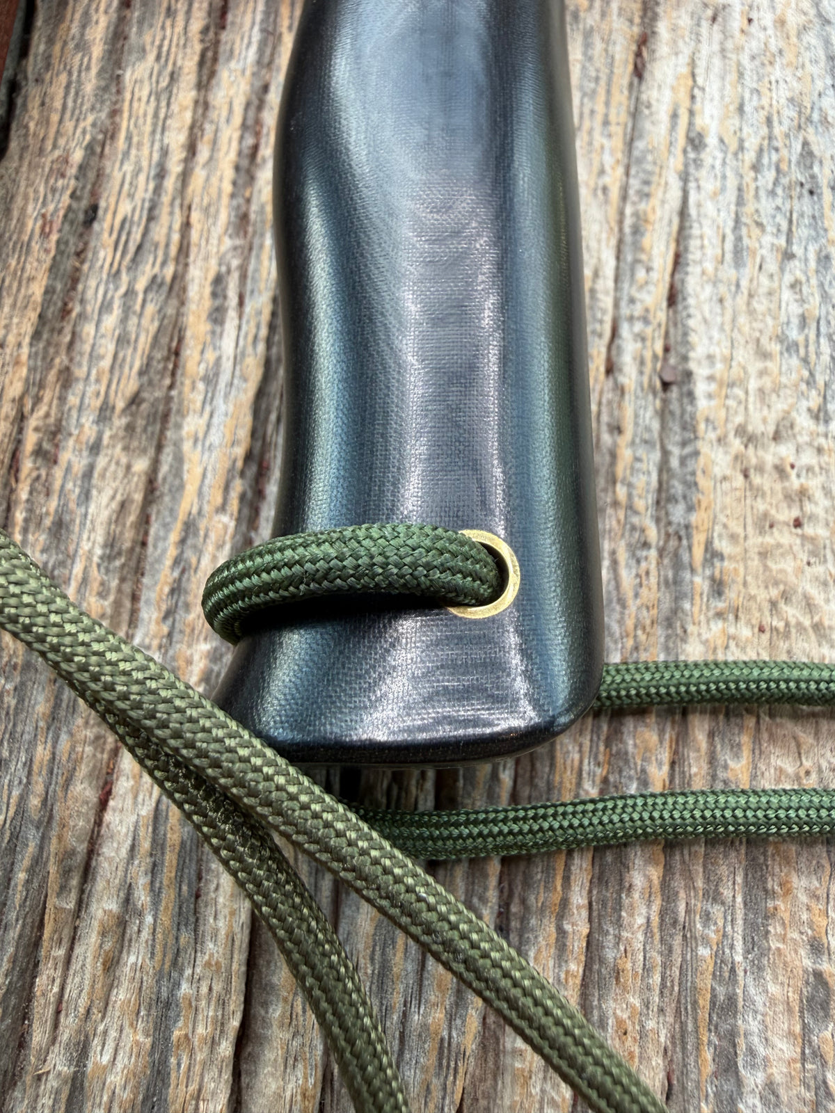 Nice Randall Model Combat Companion in Black Micarta. SS blade, brass hilt. Lanyard and paracord, Brown leather sheath.